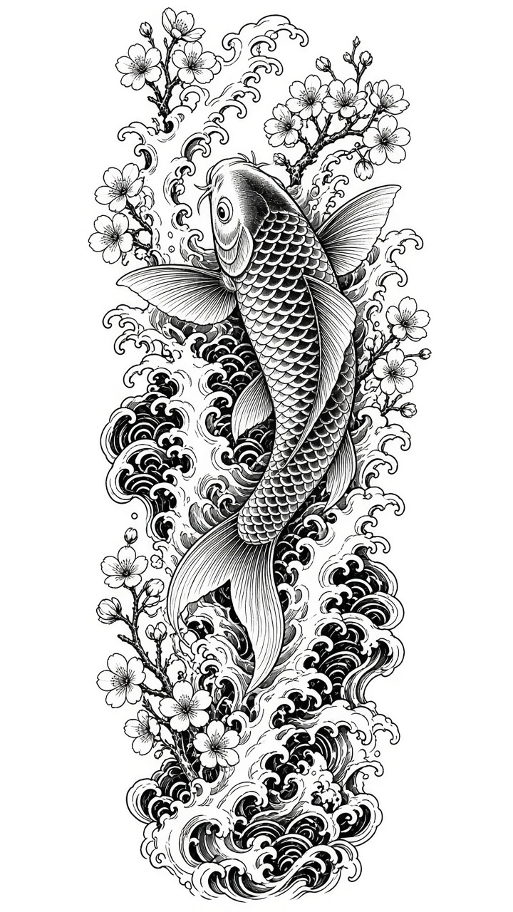 Koi & waves sleeve