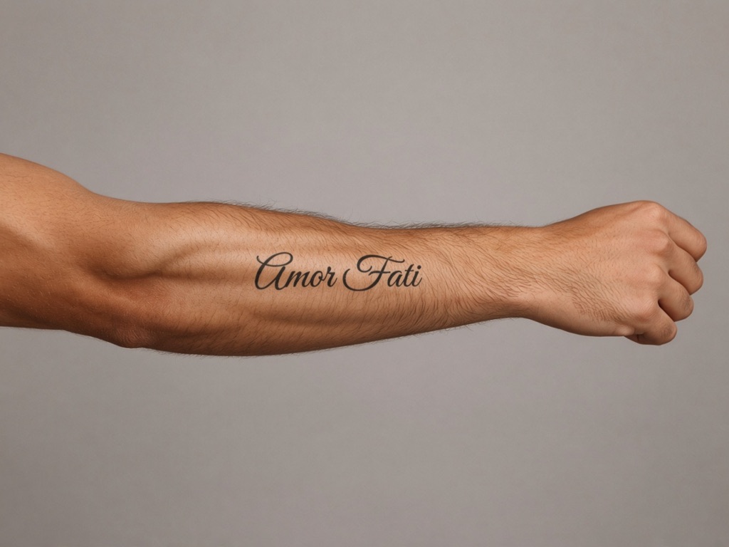 Forearm · "Amor Fati" script – With tattoo